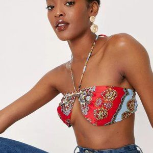 NASTY GAL SATIN SCARF PRINT BRA TOP